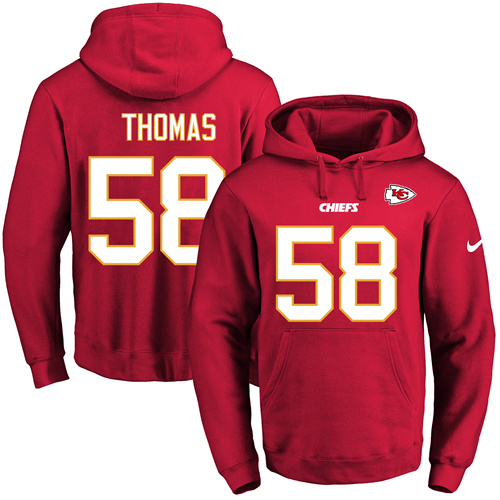 Nike Chiefs #58 Derrick Thomas Red Name & Number Pullover NFL Hoodie - Click Image to Close